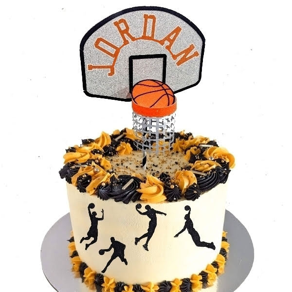 Basketball Themed 🏀 Cake Topper 3D Net & Ball Personalised Free Delivery