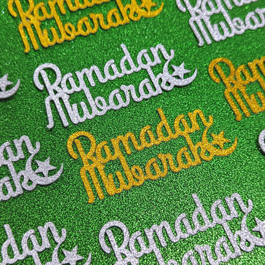 12 Ramadan Mubarak Cupcake Toppers in beautiful glitter gold / silver free delivery NON EDIBLE