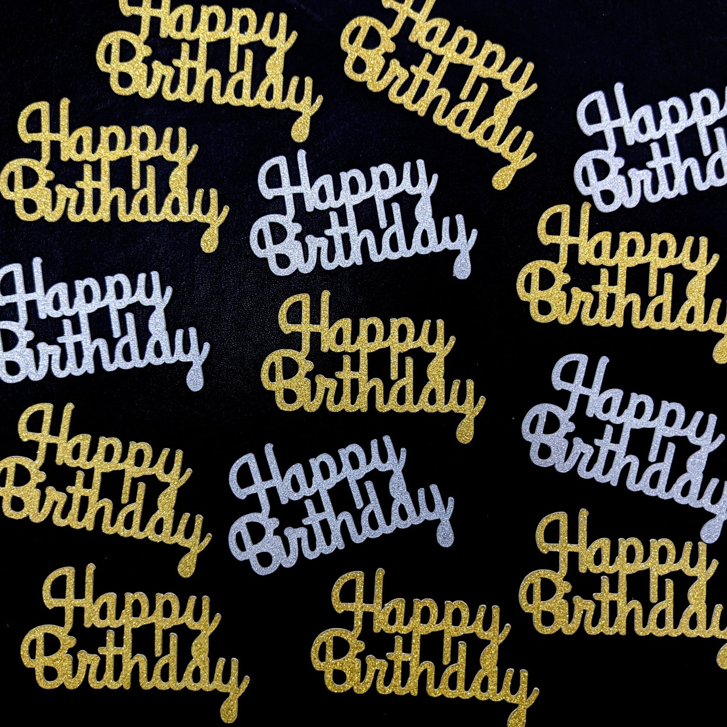 12 Happy Birthday Cupcake Toppers in Glitter Gold, Silver, Metallic Gold and Assorted Colours NON EDIBLE