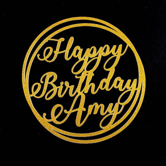 Circular Happy Birthday Personalised Cake Topper Gold, Silver