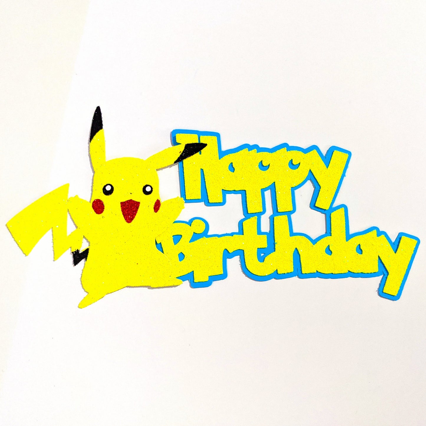 Pokemon Pikachu 2 Part Cake Topper in Beautiful Glitter Yellow Free Delivery