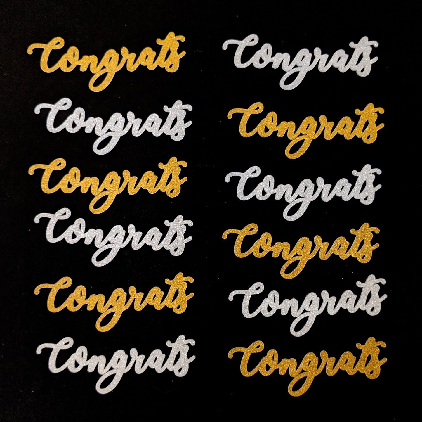 12 Pack Congratulations Cake / Cupcake Toppers Gold, Silver 2.5 and 4 inch Free Delivery