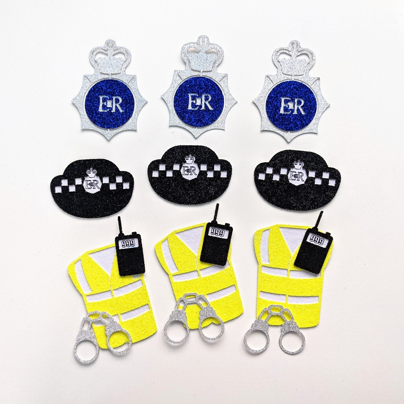 Police Themed Cupcake Toppers Badges, Cuffs, Hats Free Delivery NON EDIBLE