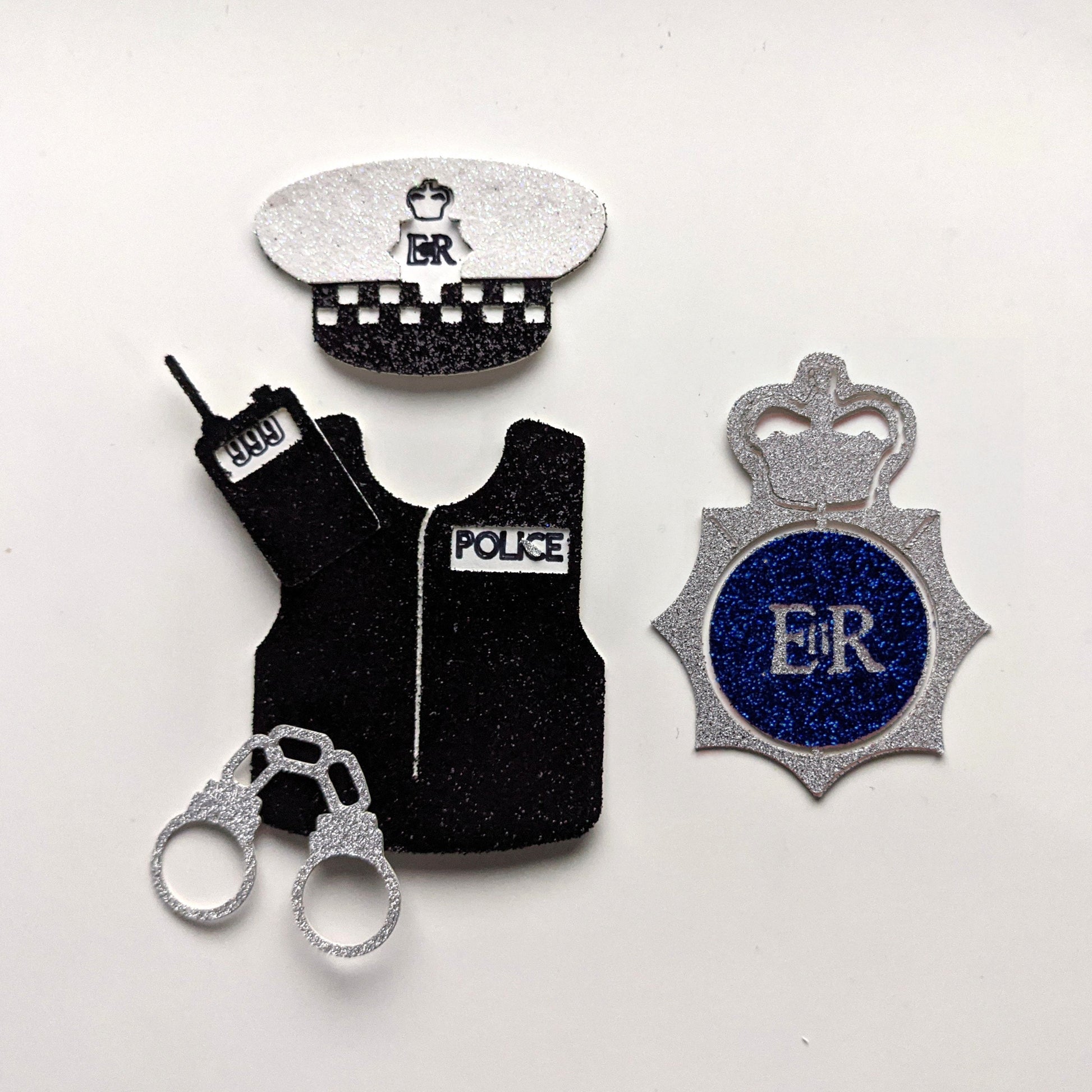 Police Themed Cupcake Toppers Badges, Cuffs, Hats Free Delivery NON EDIBLE