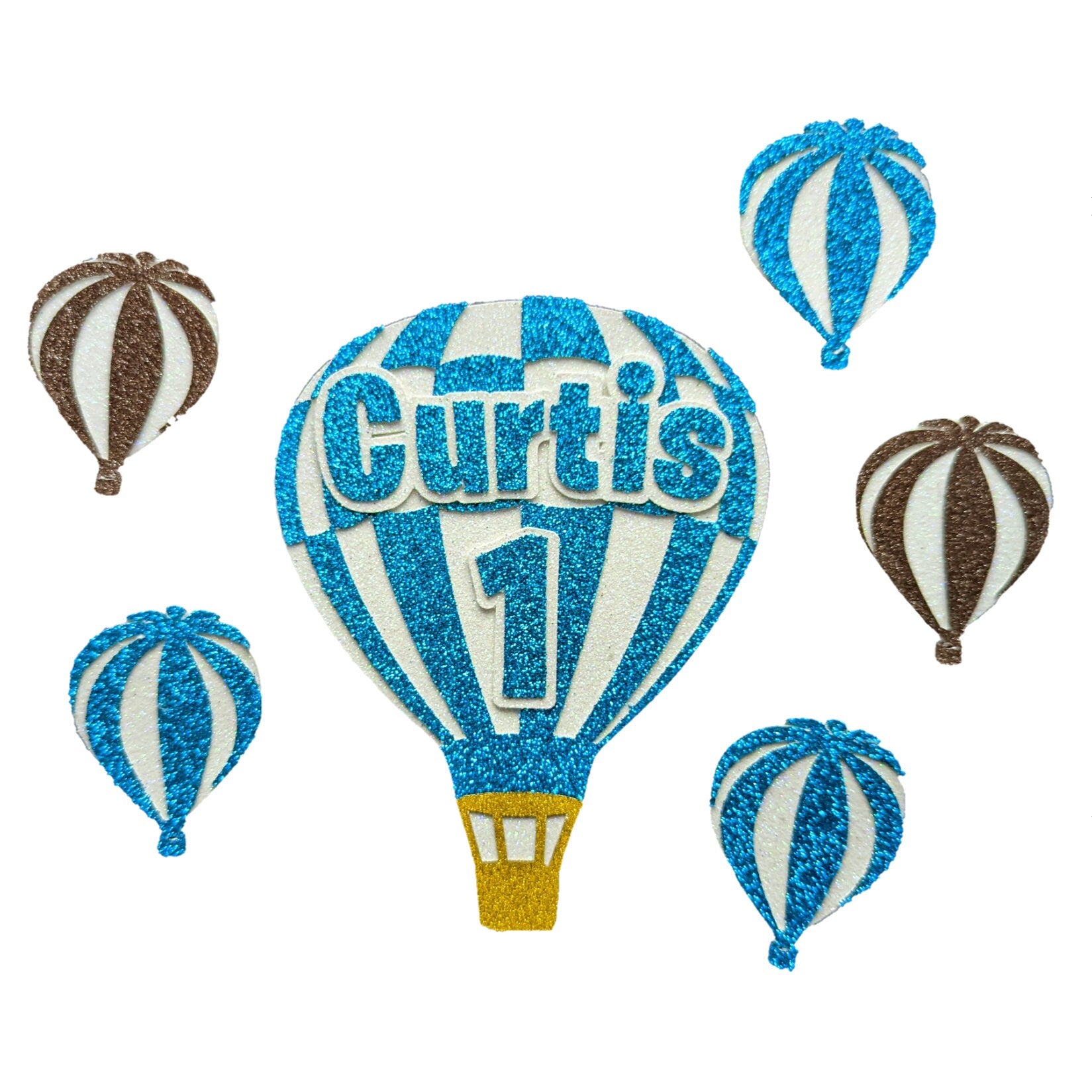Hot Air Balloon Personalised Large and Small Cake Toppers Glitter Free Delivery