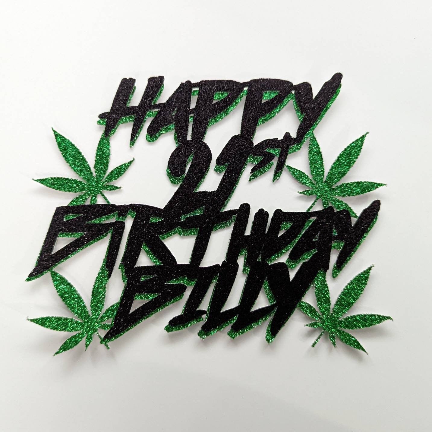 Cannabis Weed Hemp Leaf Cake Topper Beautiful Glitter Black and Green Free Delivery