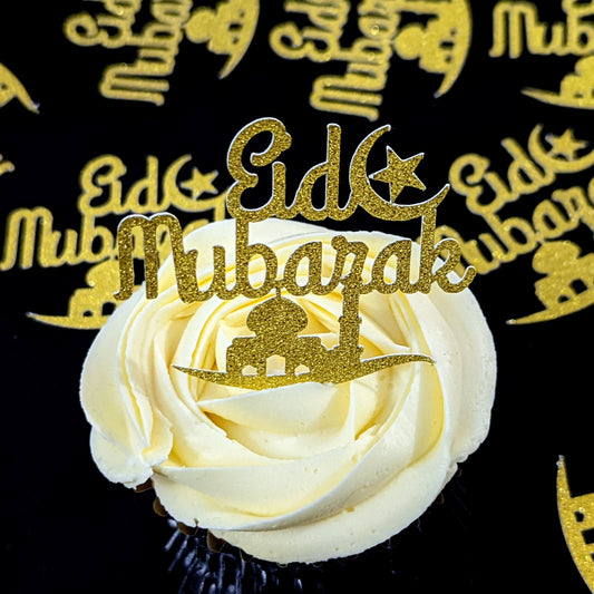 12 Eid Mubarak Cupcake Toppers Gold, Silver Free Delivery Non Edible
