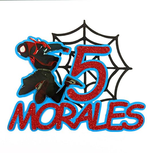 Personalised Miles Morales Spiderverse Spiderman Glitter Cake Topper with Free Delivery