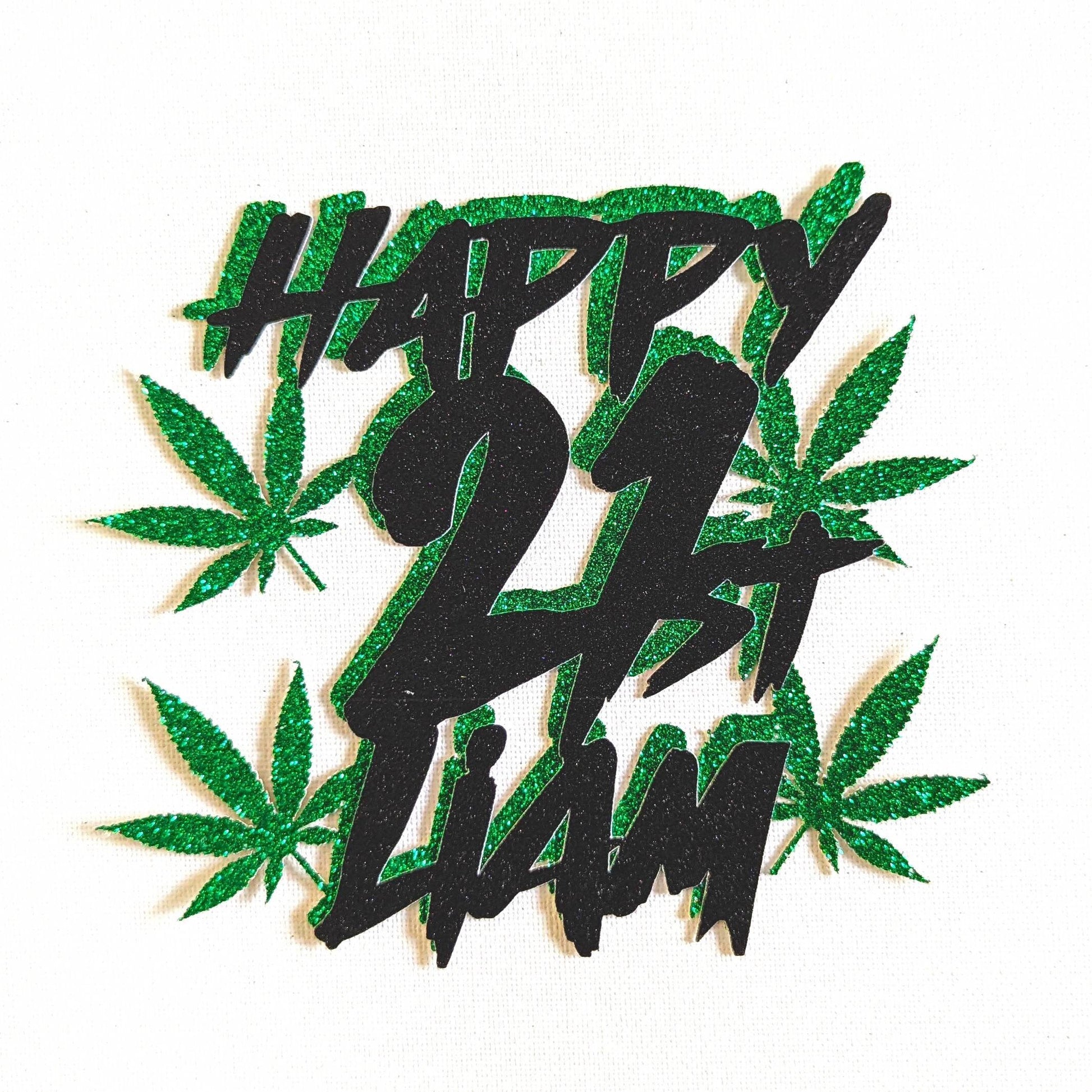 Cannabis Weed Hemp Leaf Cake Topper Beautiful Glitter Black and Green Free Delivery