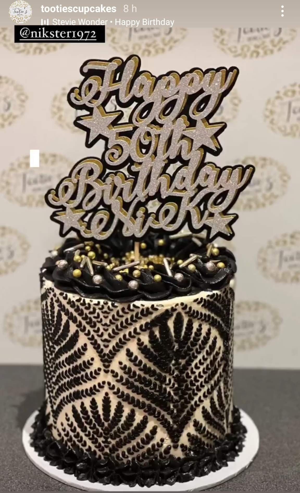 Happy Birthday Personalised Cake Topper Silver Gold & Black Free Delivery