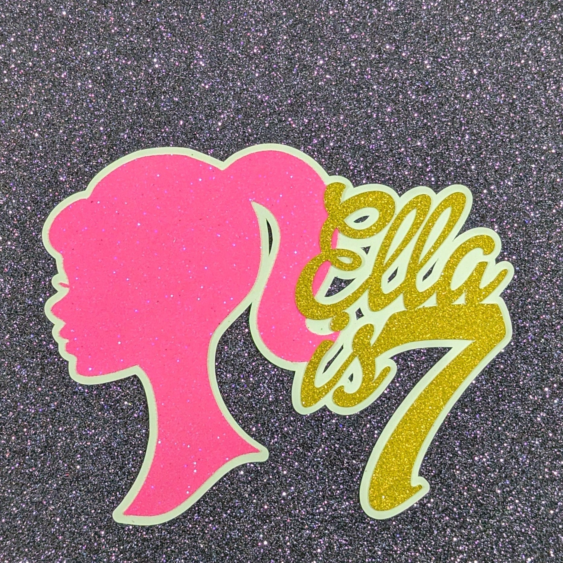 Girl Cake Topper in Pink & Gold Personalised Non Edible Free Del 6.5 x 5 Inches