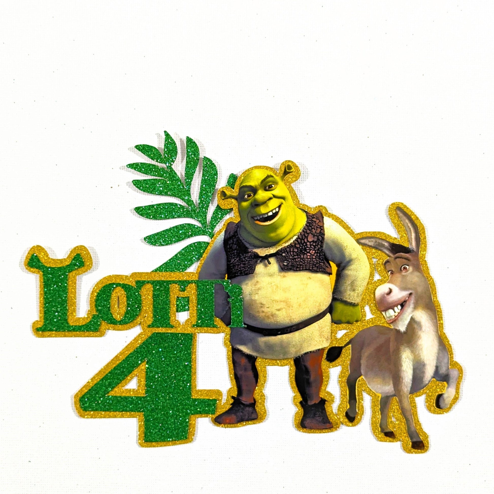 Shrek Cake Topper Glitter Personalised Non Edible 6.5 x 4.5 in Free Delivery